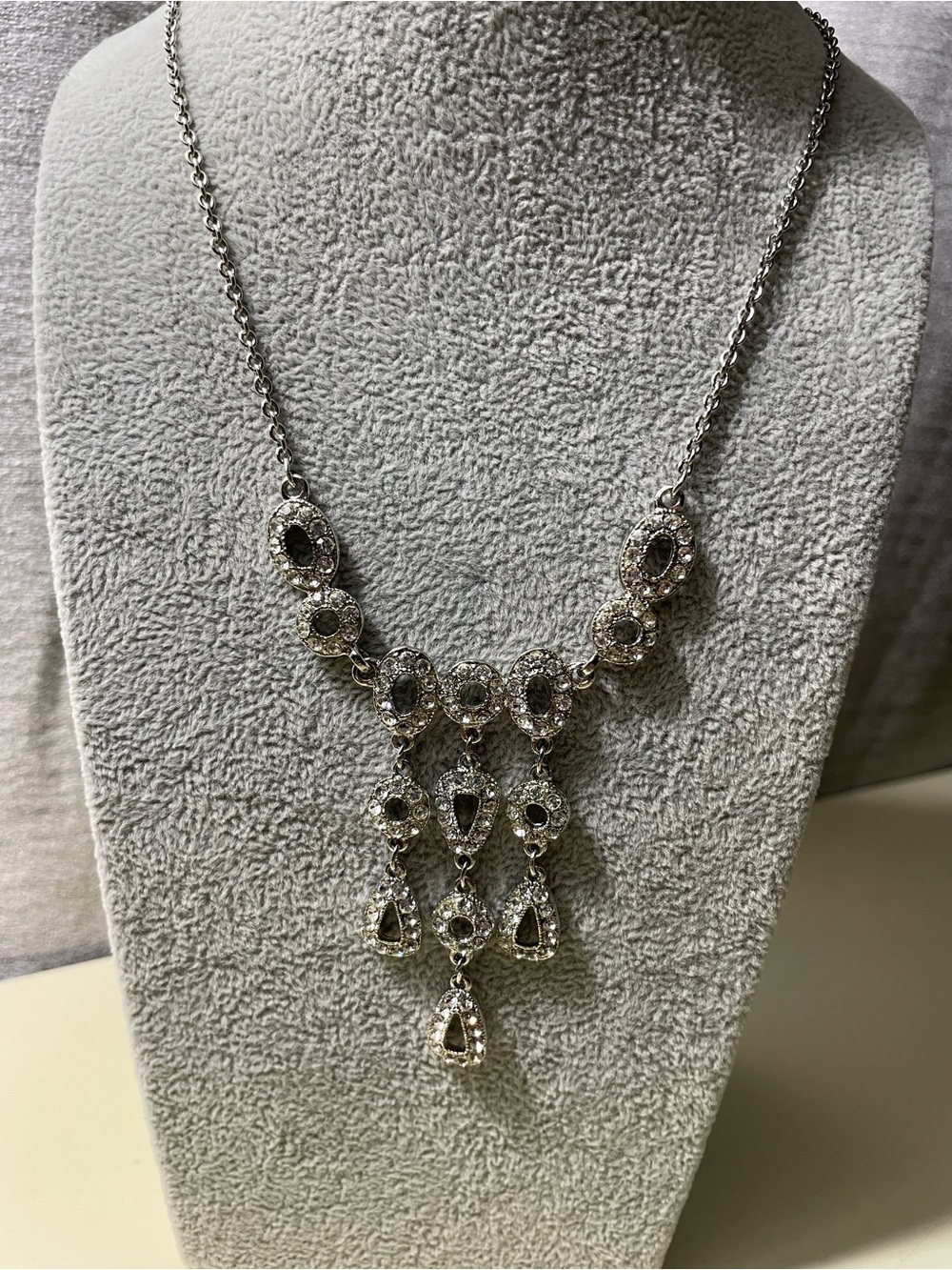 Silver Crystal Teardrop Necklace and Earrings Set - Silver Tone - Picture 7 of 13